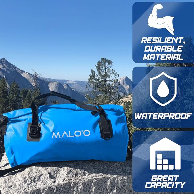 Malo'o Waterproof Dry Bag Duffel 40L/60L/100L, Roll Top Duffel Keeps Gear Dry for Kayaking, Rafting, Boating, Swimming, Camping, Hiking, Beach, Fishing - Internal & External Pockets and Molle Loops-StrideForce Fitness