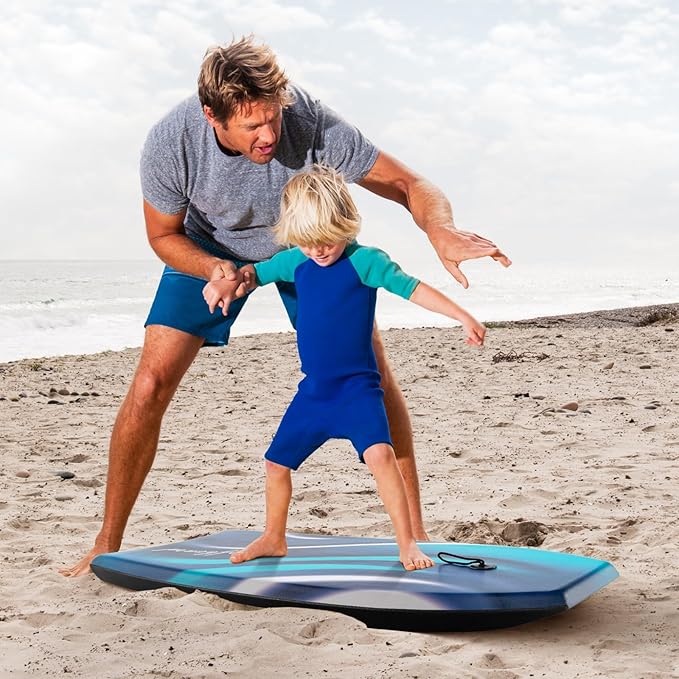 Goplus 41''/37''/33'' Lightweight Body Board for Beach, Surf Board with EPS Core, XPE Deck, HDPE Slick Bottom, Wrist Leash, Bodyboard for Kids Adults Surfing-StrideForce Fitness