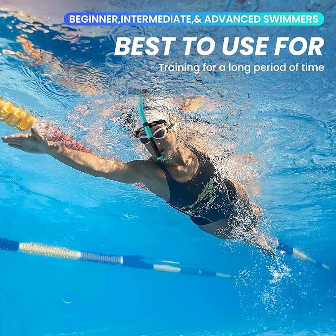 Swimmer's Snorkel for Lap Swimming, Adult Snorkeling Gear Swim Training, Center-Mount Silicone Mouthpiece One-Way Purge Valve in Pool and Open Water-StrideForce Fitness