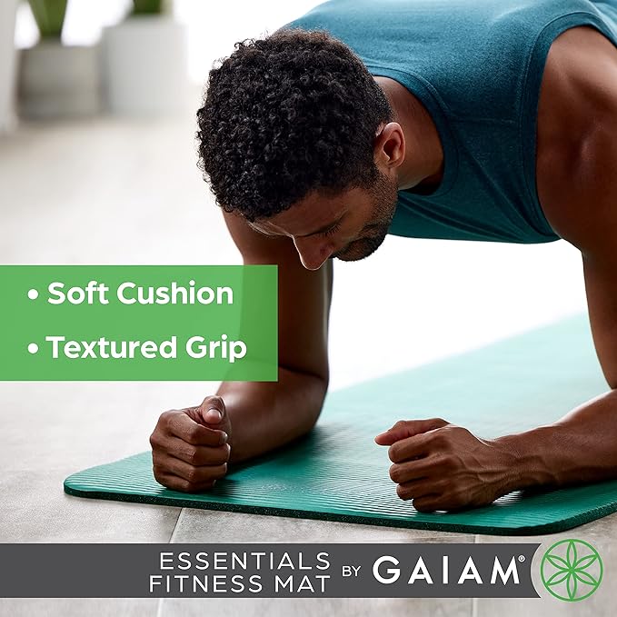 Gaiam Essentials Thick Yoga Mat Fitness & Exercise Mat with Easy-Cinch Yoga Mat Carrier Strap, 72"L x 24"W x 2/5 Inch Thick-StrideForce Fitness