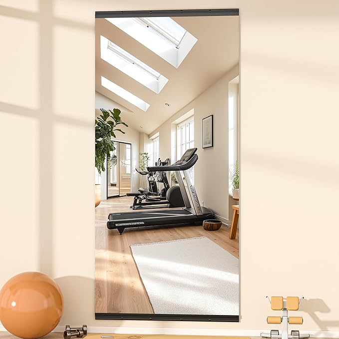 Hasipu 79''x35'' Home Gym Mirror Large Full Length Wall Mounted Full Body Mirror for Yoga Dance Fitness Exercise Studio Bedroom Garage, Frameless Tempered Glass Workout Mirrors Black Rectangular-StrideForce Fitness