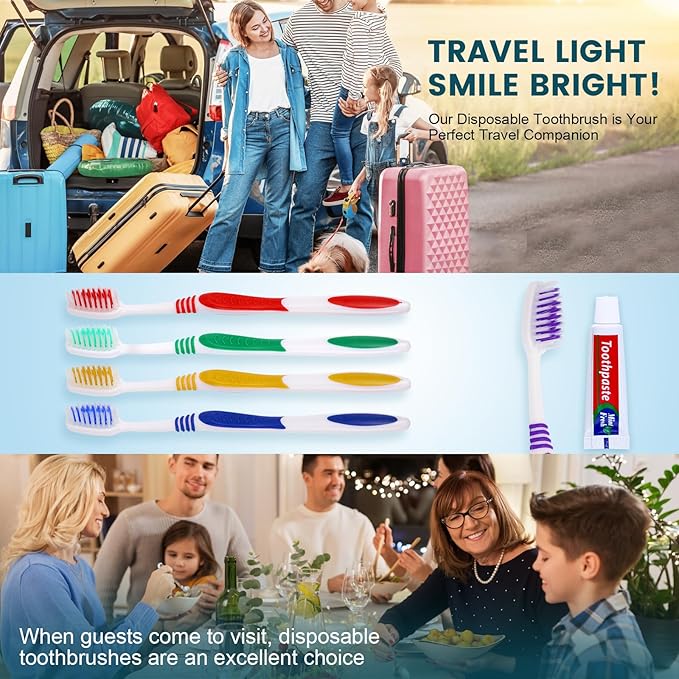 Navona 50 PCS Disposable Toothbrush with Toothpaste Bulk, Travel Toothpaste, Bulk Toothpastes, Individually Wrapped Bulk Toothbrush, Ergonomics Handle,Medium Soft Bristle, Perfect for Travel, Hotel