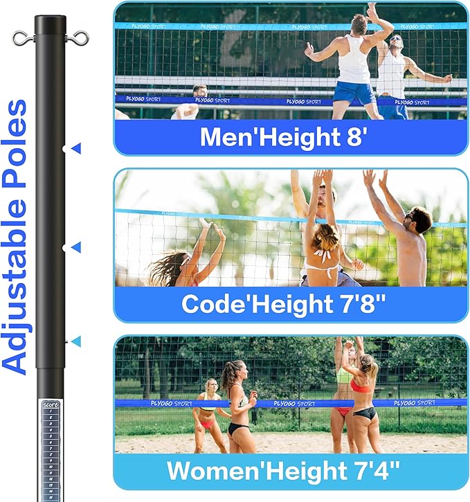 Volleyball Net for Backyard, Professional Portable Outdoor Heavy Duty Volleyball Net Set with Adjustable Aluminum Poles, Anti-Sag Design, Double Tension Adjuster for Beach, Grass |1680D Bag-StrideForce Fitness