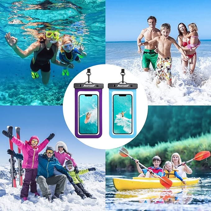 Hiearcool Universal Waterproof Phone Pouch, Dry Bag Compatible for iPhone 17 16 15 14 13 Pro Max XS Plus Samsung Galaxy S22 Cellphone Up to 8.3", IPX8 Water Proof Cell Phone Case for Beach-2Pack-StrideForce Fitness