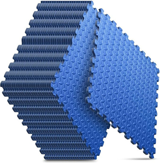 Home Gym Mat, Puzzle Exercise Mat, EVA Interlocking Foam Floor Tiles for Home Workout Equipment and Kids' Play Areas - Blue, 24 in x 24 in x ½ in - 24 Tiles (Blue, 24 Pack 96 sq ft)-StrideForce Fitness