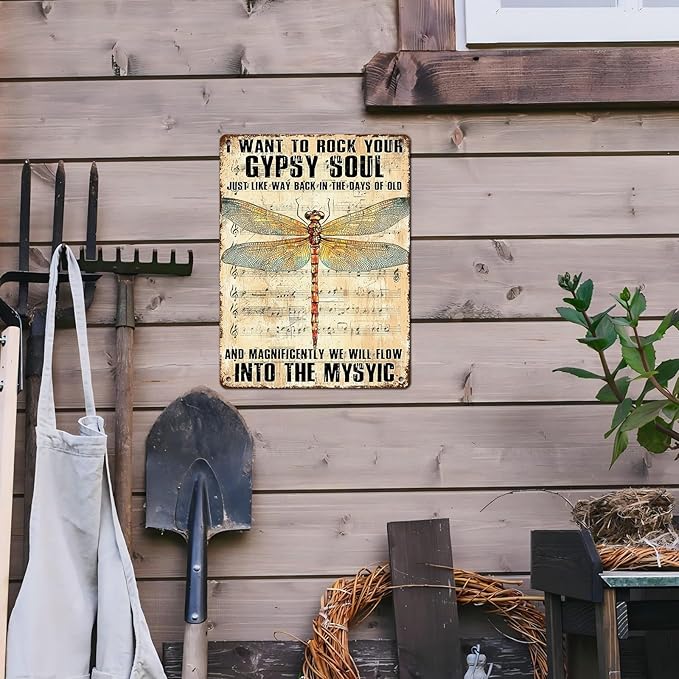 Dragonfly Decor I Want to Rock Your Soul Into The Mystic Vintage Metal Tin Sign for Home Cafe Bedroom Library Bookshelf Wall Decor 12 * 16inch-StrideForce Fitness