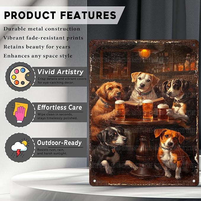 Vintage Dogs Tin Sign Retro Beer Metal Poster Funny Dog Lovers Wall Art Wall Decor for Kitchen Man Cave Shop Bar 12 * 16inch-StrideForce Fitness