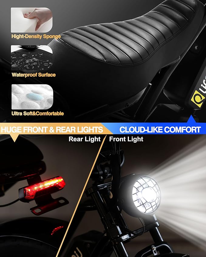 Qlife Electric Bike for Adults-1500W Peak Motor 20" Fat Tires 28MPH(Unlock to 35MPH) EBike Moped, 624-1248Wh Removable Battery Bicycle, with Dual Suspension & Brakes Motorcycle, 7-Speed,Spark-StrideForce Fitness