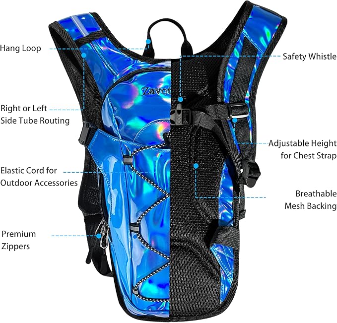 Reflective Hydration Backpack, Hydration Pack - Water Backpack with 2L/3L Hydration Bladder, Essential for Festivals - Rave Hydration Pack for Hiking, Running, Cycling, and Festivals-StrideForce Fitness