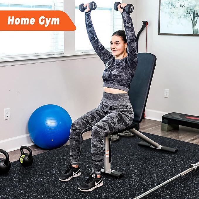 SUPERJARE 0.4'' Thick 6 Pcs 24 Sq Ft Rubber Top Exercise Equipment Mats, High Density EVA Foam Mats with Rubber Top, Interlocking Gym Flooring for Home Gym, Protective Workout Mat, Black/Blue-StrideForce Fitness