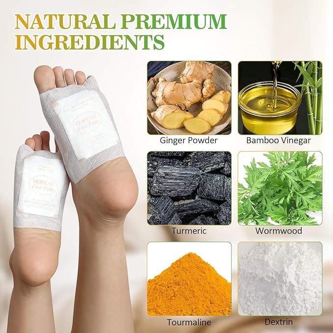 32 Pads Foot Pads -with Pure Natural Turmeric & Ginger, Wormwood, Bamboo Vinegar, Bigger Adhesive Pad Ginger Foot Pads-StrideForce Fitness