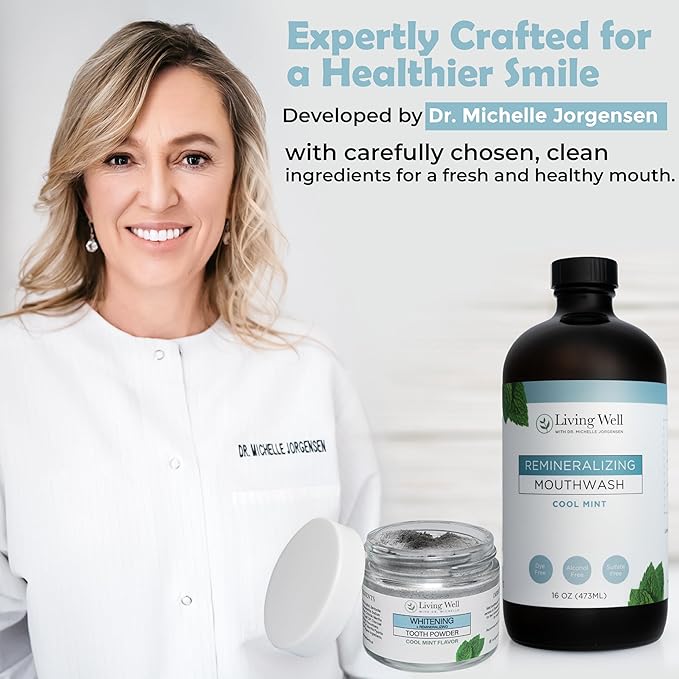 Living Well with Dr. Michelle Remineralizing & Whitening Bundle | Hydroxyapatite Tooth Powder & Cool Mint Mouthwash