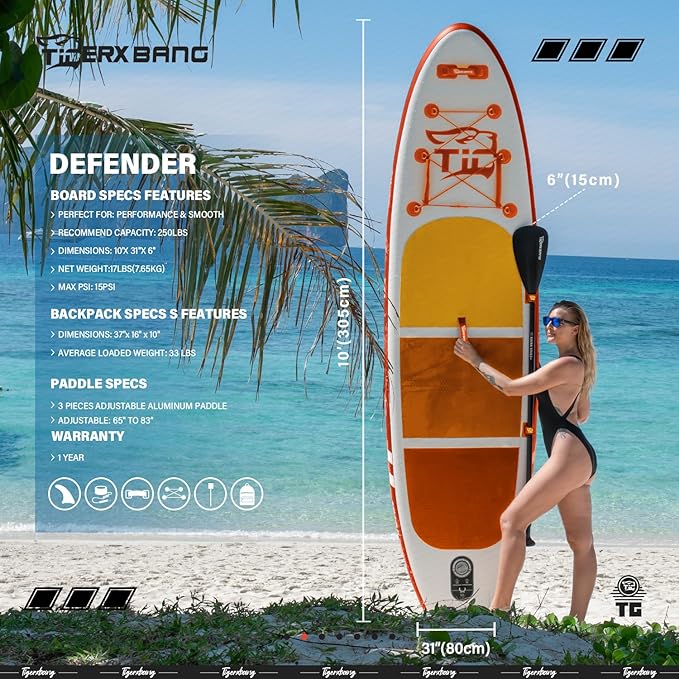 Inflatable Paddle Board with Premium SUP Board Accessories, Allround Paddle Boards for Adults/Kids,Stand Up Paddle Board Defender Collection-StrideForce Fitness
