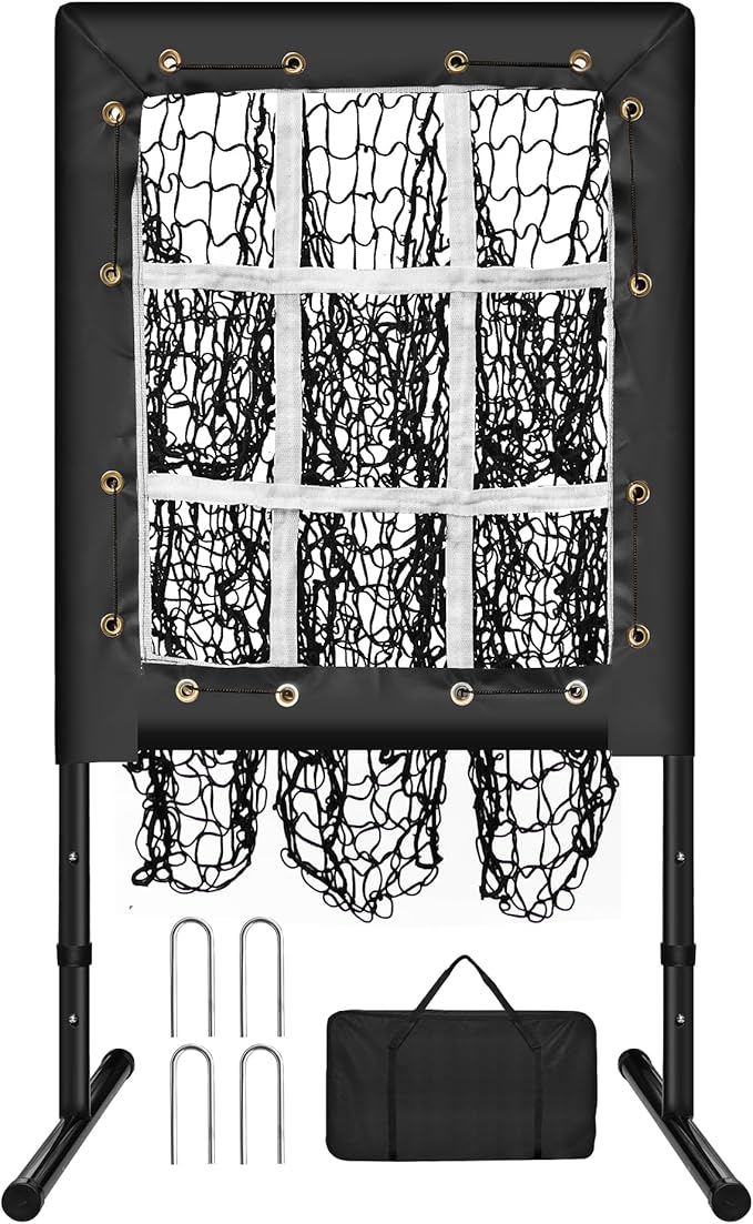 Pitching Net, 9 Hole Baseball Pitching Net with Strike Zone, Adjustable Softball Net for Batting Pitching Hitting, Portable Pitcher Trainer Baseball Hitting Target-StrideForce Fitness