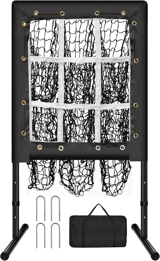 Pitching Net, 9 Hole Baseball Pitching Net with Strike Zone, Adjustable Softball Net for Batting Pitching Hitting, Portable Pitcher Trainer Baseball Hitting Target-StrideForce Fitness