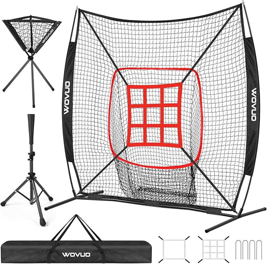 7x7 ft Baseball Net for Batting Pitching Hitting, Softball Pitching Net with Strike Zone, Tee, Ball Caddy, Softball Batting Net Baseball Training Equipment for Kids Adult Youth Sport Practice-StrideForce Fitness