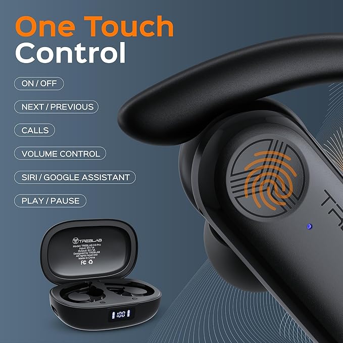 TREBLAB X3 Pro - Workout True Wireless Earbuds, Comfortable Earhooks, Bluetooth 5.3, Punchy Bass, Noise Isolation, 145H Playtime, IPX5 Waterproof, Sweatproof, 2 Mics for Calls, Sport Bluetooth Earbuds-StrideForce Fitness