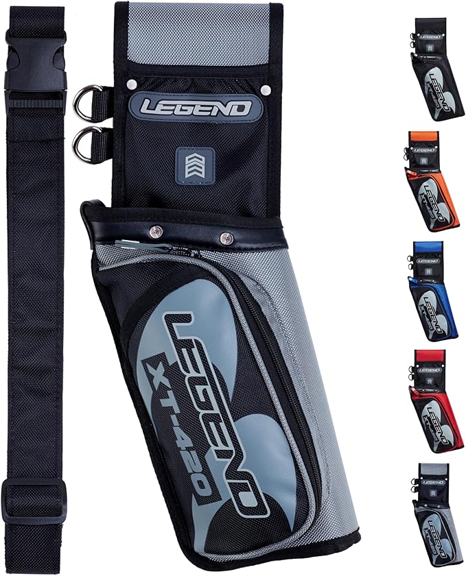 Legend XT420 Field Quiver - Left or Right-Handed Quiver Arrow Holder, Archery Quiver with 3 Arrow Tube, Durable Nylon Hip Quivers with Multiple Pockets for Archery Accessories, Score Card & Tools-StrideForce Fitness