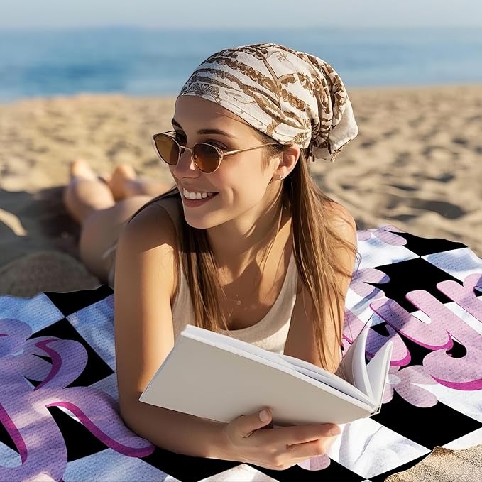 JML Personalized Beach Towel with Name, Custom Flower Beach Towel, Customized Microfiber Pool Towel, Quick Dry & Absorbent Swim Towel for Adult,Mother's Day, Birthday, Summer Holiday,Vacation-StrideForce Fitness