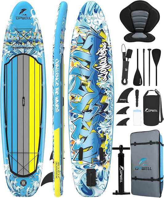UPWELL 10'6"/11'/11'6" Inflatable Paddle Board, Stand Up Paddlboard for Youth & Adults, Stable Design, Premium SUP Accessories, Backpack, Leash, Hand Pump, Fins-StrideForce Fitness
