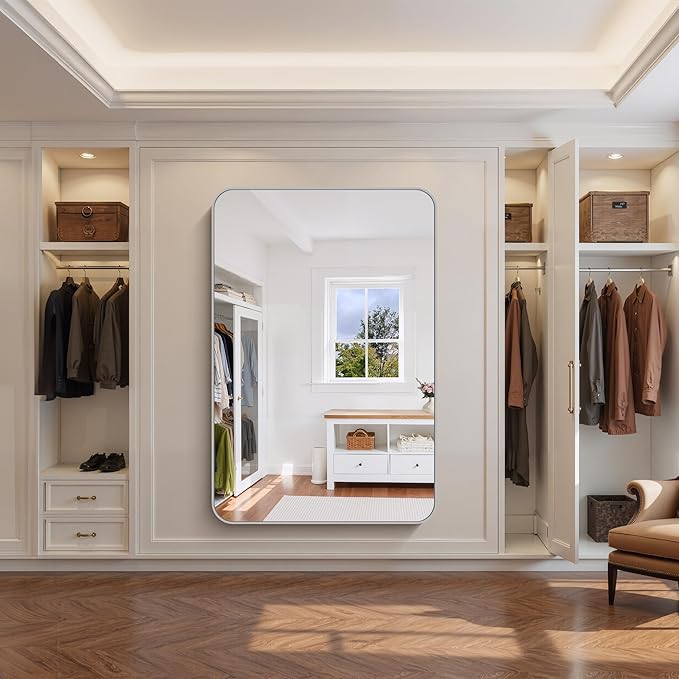 FORBATH 60x40 Inch Silver Bathroom Mirror for Over Sink, Large Rectangular Wall Mirror with Metal Frame, Rounded Corners for Bathroom, Bedroom, Entryway Decor (Horizontal or Vertical)-StrideForce Fitness