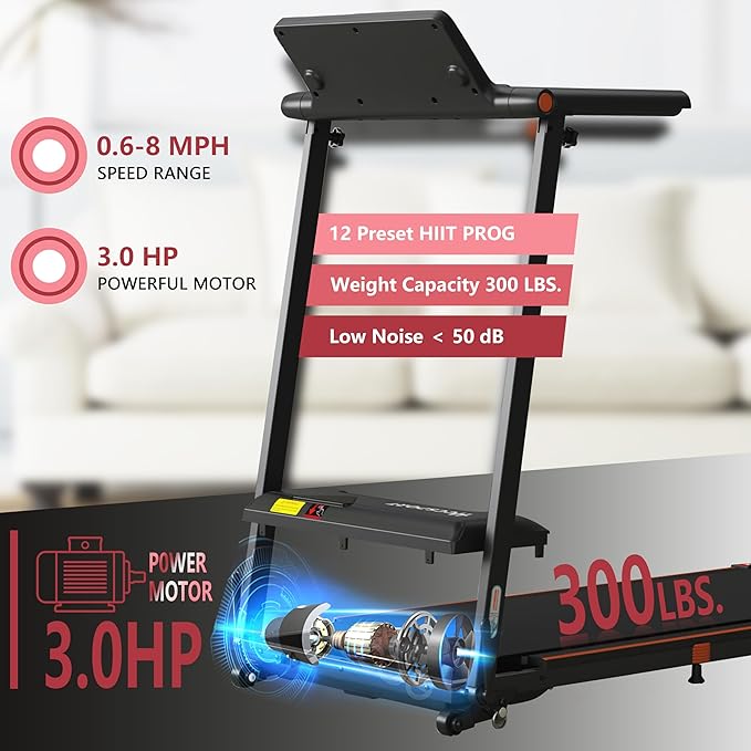 Foldable Treadmill with Incline Treadmill with Home Removable Desk Workstation 3.0 HP 3 in 1 Folding Small Compact Walking Treadmills 300 Lbs Capacity for Home Office-StrideForce Fitness