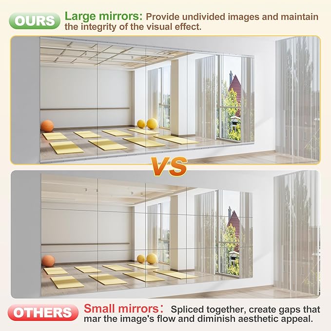 Hasipu Home Gym Mirror 83" L x 39" W - 2PCS Large Full Body Mirror for Yoga, Wall-Mounted Mirrors for Fitness, Garage, Dance Studio, 0.16in Tempered Glass Frameless-StrideForce Fitness