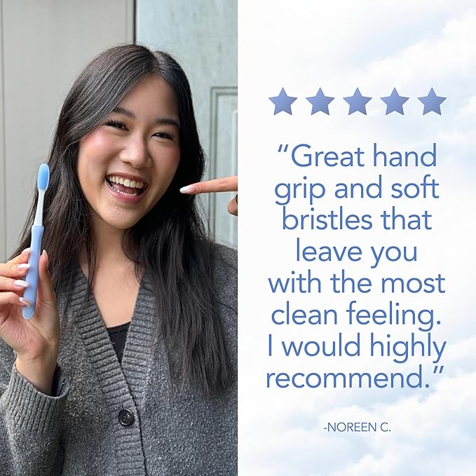 Extra Soft Toothbrush for Adults - Soft TPU Bristle for Sensitive Gums | Includes Travel Covers for Brush Heads (3 Brush Heads Total - Lasts up to 1 Year)