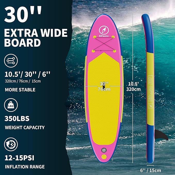 Inflatable Stand Up Paddle Board with SUP Accessories & Backpack. Paddle Boards for Adults. Non-Slip Deck, Wide Stance, Bottom Fin, Double Action Pump.-StrideForce Fitness