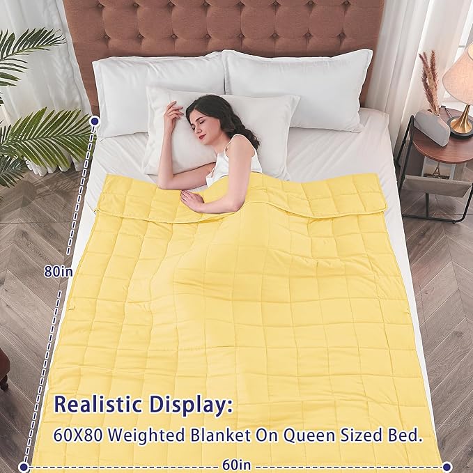 yescool Weighted Blanket for Adults (15 lbs, 60" x 80", Yellow) Cooling Heavy Blanket for Sleeping Perfect for 140-160 lbs, Queen Size Breathable Blanket with Premium Glass Bead, Machine Washable-StrideForce Fitness
