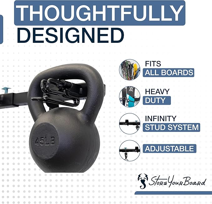 StoreYourBoard Lone Peak Ski Storage Rack, Wall Mount Organizer Holds 5 Pairs of Skis and Poles, Supports 300 lbs, 46 in x 8 in x 3.5 in-StrideForce Fitness