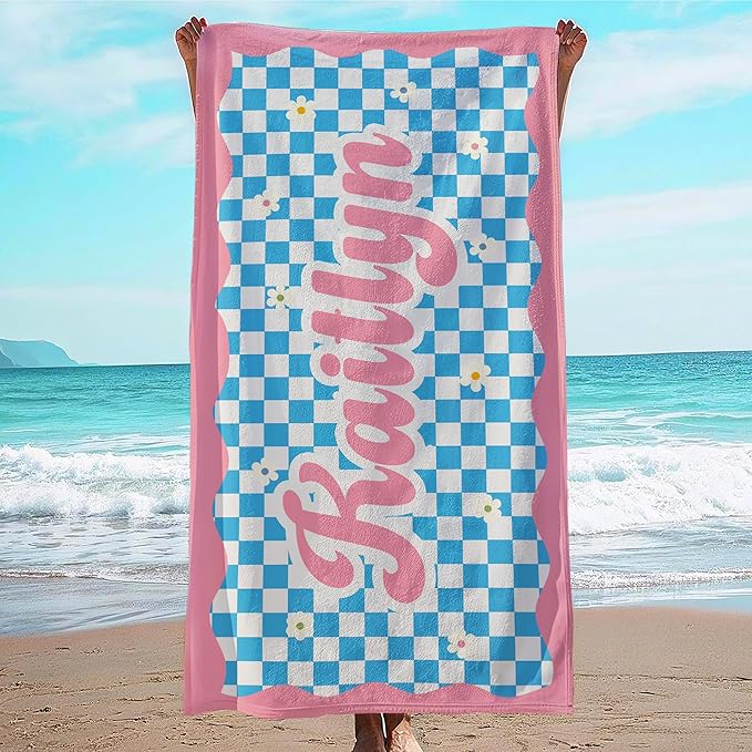JML Personalized Beach Towel with Name, Custom Flower Beach Towel, Customized Microfiber Pool Towel, Quick Dry & Absorbent Swim Towel for Adult,Mother's Day, Birthday, Summer Holiday,Vacation-StrideForce Fitness