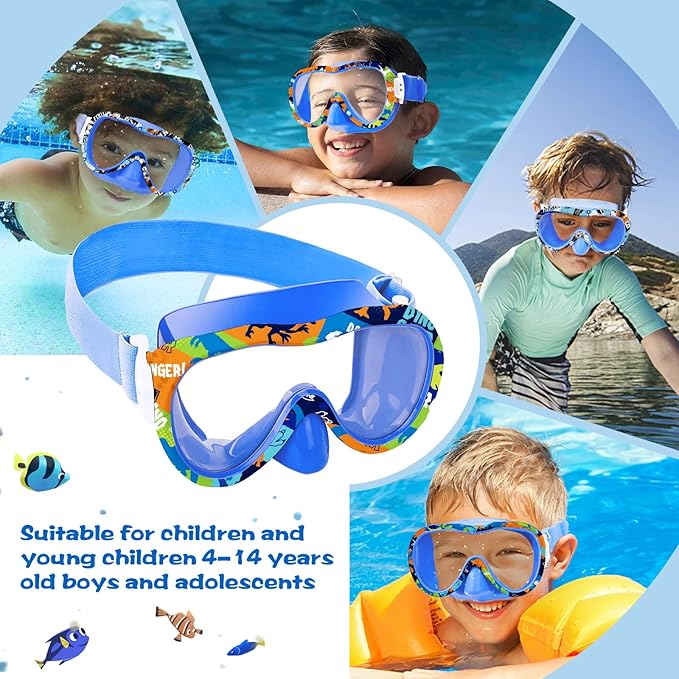 Kids Swim Goggles with Nose Cover, 180° Panoramic Snorkel Mask with Anti-Fog & Anti-Leak Design, Comfort Fabric Strap UV Protection Lens for Boys Girls Ages 3-15-StrideForce Fitness