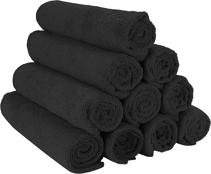 Arkwright Microfiber Gym Towel - Pack of 12 - Super Soft, Quick Dry Workout Sweat Towels, 300 GSM Lightweight & Absorbent for Sports, Working Out, Yoga, and Spa, 16 x 27 in, Black-StrideForce Fitness