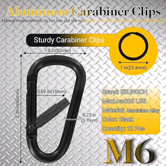 Heavy Duty Aluminum D Carabiner Clips & Key Rings, Black & Sliver Corrosion Resistant Keychain for Keys, Outdoor Sports, Hiking, Camping, Fishing & Hanging Gear-StrideForce Fitness