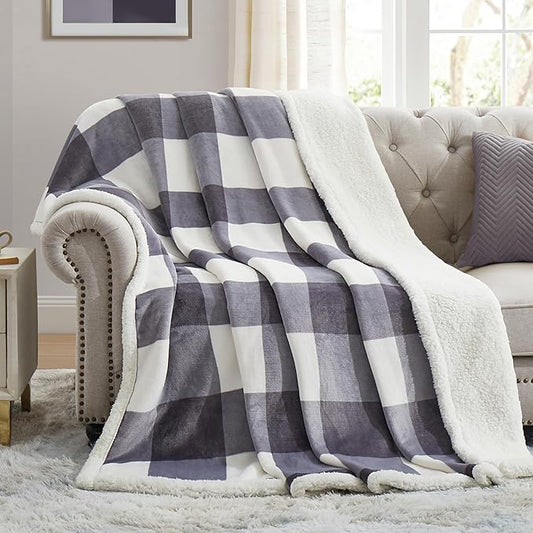 PU MEI Sherpa Blanket Fleece Throw Blanket Twin Plaid Thick Bed Blanket, Soft Warm Cozy Grey Checkered Throw Blanket 60"*80"-StrideForce Fitness