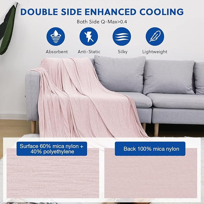 HOMFINE Cooling Blankets for Hot Sleepers - Summer Blanket Thin Lightweight Breathable Soft Double Side Enhanced Cooling for Bed Couch Sofa, Keep Cool for Night Sweats (Pink, 60 x 80 inches)-StrideForce Fitness