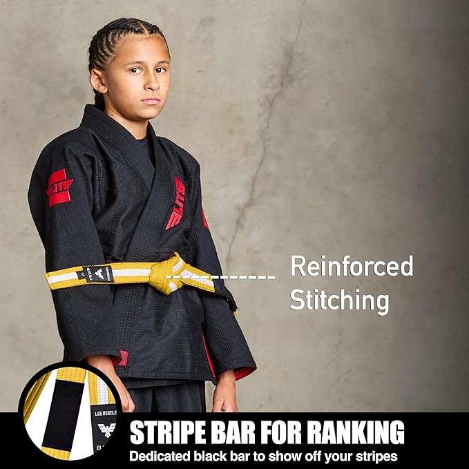 Elite Sports Kids Brazilian Jiu Jitsu Belts Preshurunk Martial Arts Youth BJJ Belts for Girls & Boys with BJJ Ranking Stripes-StrideForce Fitness