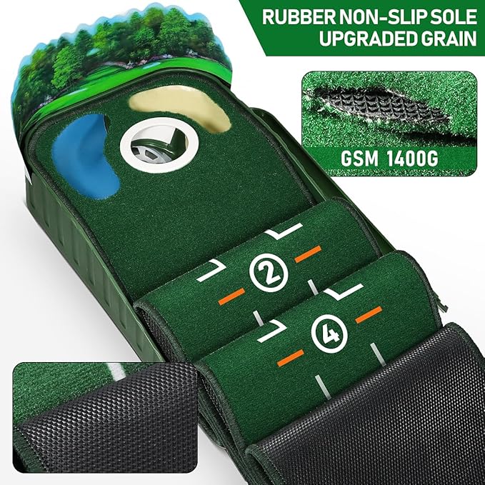 Golf Putting Mat Putting Green Indoor & Outdoor with Ball Return and 3 Holes Improve Accuracy and Speed Durable Wrinkle-Resistant Velvet Crystal Mat Golf Accessories for Men-StrideForce Fitness