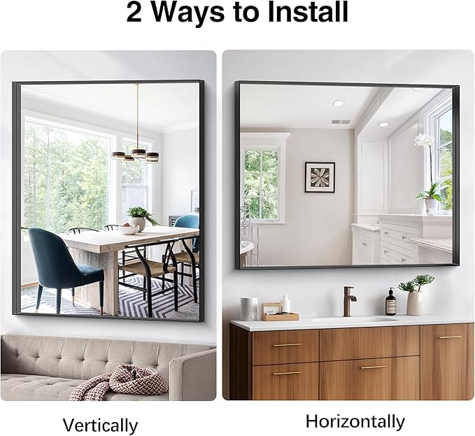 Black Bathroom Mirror, 40x48 Inch Rectangular Framed Mirror, Large Wall Mounted Bathroom Vanity Mirror Over Sink for Bedroom,Restroom, Living Room, Hangs Vertically or Horizontally-StrideForce Fitness