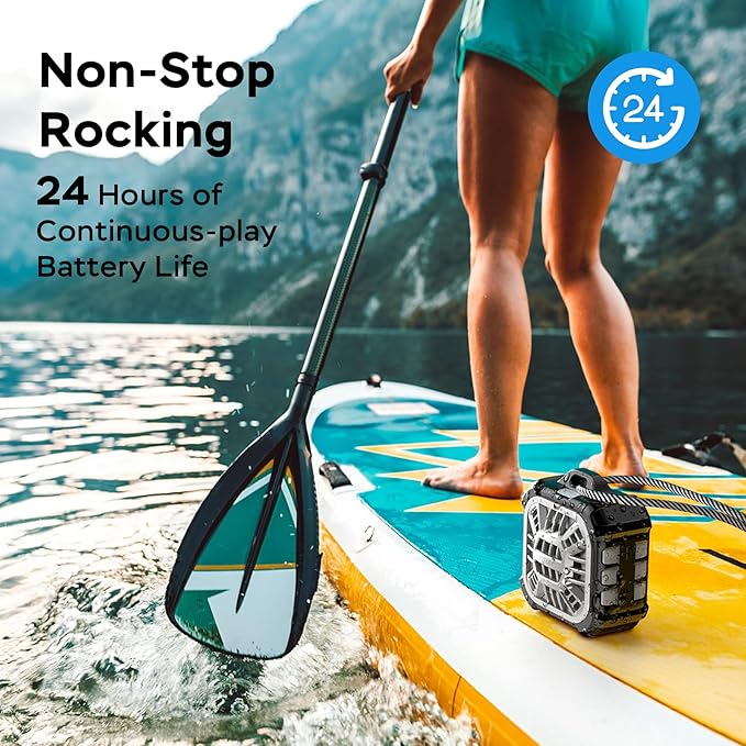 INSMY IP67 Waterproof Bluetooth Speaker, Shower Speaker Portable Small Clip-on, Multi Sync 100+ Speakers, Big Volume Booming Bass, 24H Playtime/Floatable/RGB Lights for Outdoor/Kayak/Beach (Black)-StrideForce Fitness