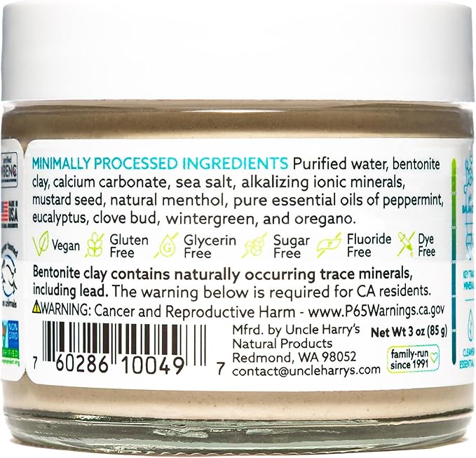 Uncle Harry's Peppermint Remineralizing Toothpaste | Natural Whitening Tooth Paste Freshens Breath & Promotes Enamel | Vegan Fluoride Free Toothpaste (2 Pack)