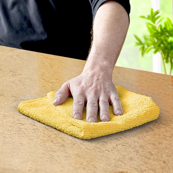 Avalon Towels Terry Bar Mop Towels (Value Pack of 60) Size 14"x17" – Absorbent and Durable, Multipurpose Cleaning Rags, Cotton Cleaning Cloths, Terry Cloth Rags, Reusable Shop Rag (Yellow)-StrideForce Fitness