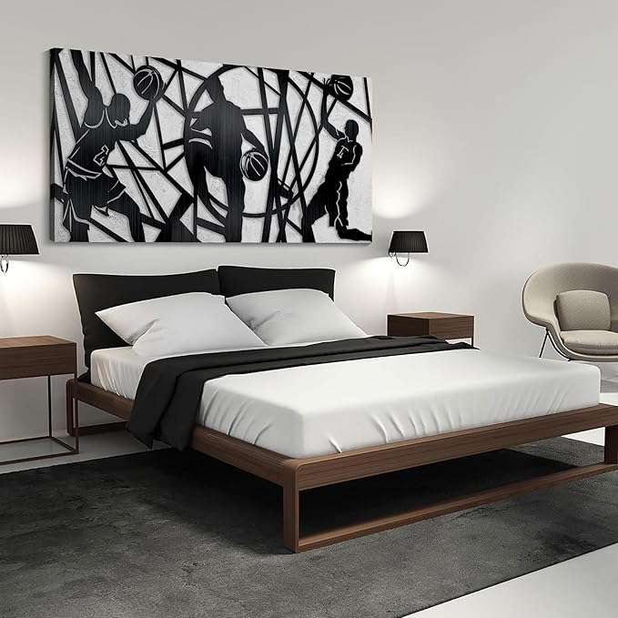 Large Canvas Wall Art, Basketball Sports Motivational Artwork Pictures Cool Teen Boy Poster Prints Man Wall Paintings for Home Office Gym Decor Framed Ready to Hang 24x48 IN-StrideForce Fitness