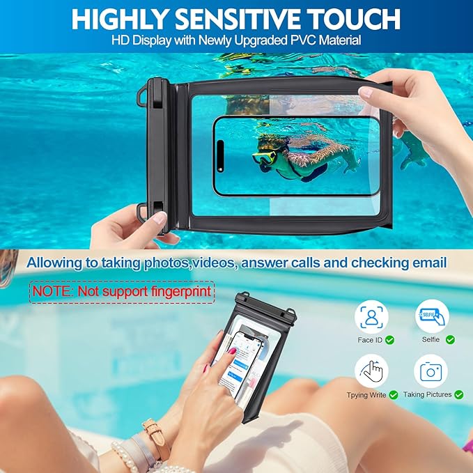 Large Floating Waterproof Phone Pouch [with Sealing Strip], Cell Phone Dry Bag for iPhone 16 15 14 13 12 Pro Max Galaxy Google All Devices, Float Waterproof Bag for Beach Vacation-StrideForce Fitness