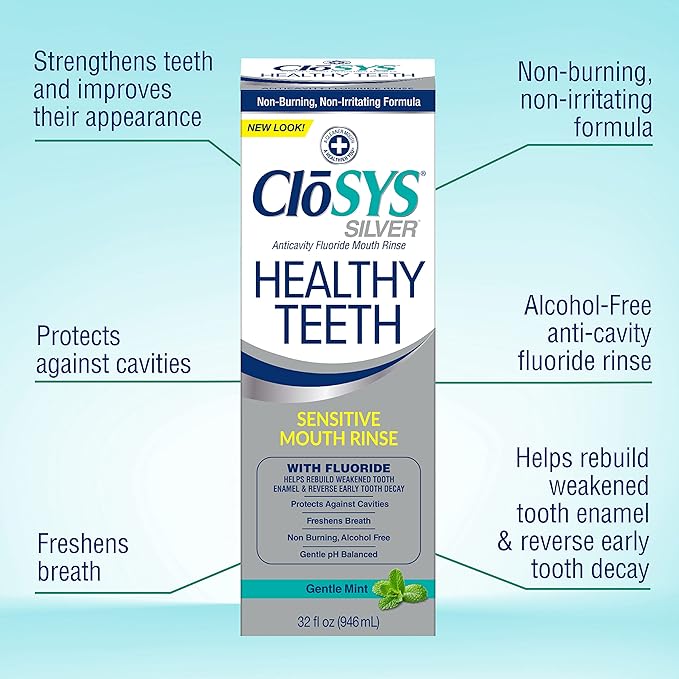 Closys Healthy Teeth Anti-Cavity Oral Rinse Mouthwash with Fluoride, Non-Burning, Non-Irritating – 32 Fl Oz (Twin Pack)