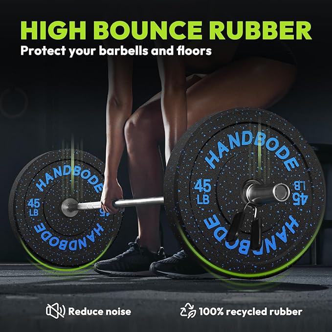 Colored Bumper Weight Plates Olympic Weight Plate Set 2-Inch, 10/15/20/25/35/45/55 lb Barbell Weight Plates Set for Home Gym, Rubber Strength Training Weights Plates for Weight Lifting-StrideForce Fitness