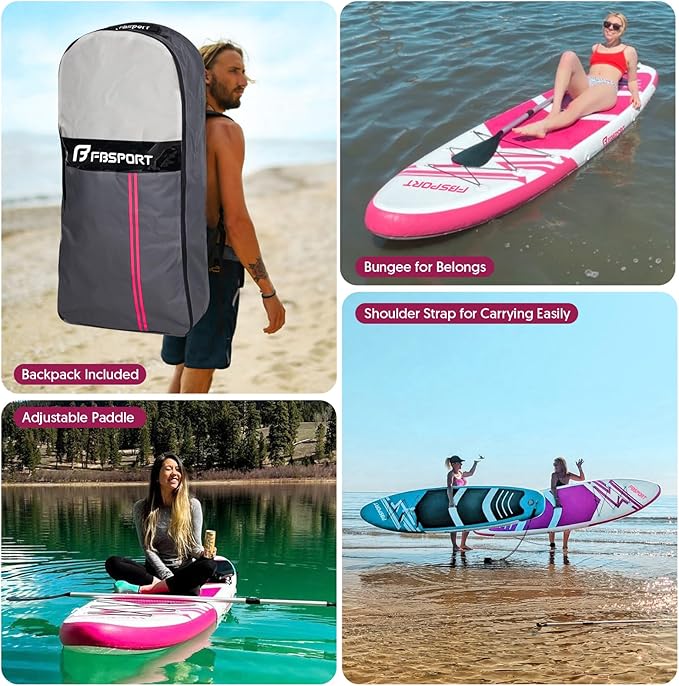 FBSPORT 11' Premium Stand Up Paddle Board, Yoga Board with Durable SUP Accessories & Carry Bag | Wide Stance, Surf Control, Non-Slip Deck, Leash, Paddle and Pump for Youth & Adult-StrideForce Fitness