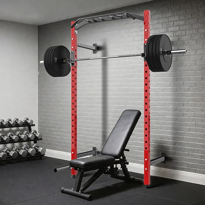 1600LB Wall Mounted Power Rack, Commercial Squat Rack for Home Gym with Multi-Grip Pull Up Bar, j-Cups & Landmine Attachment for Home and Garage Gym-StrideForce Fitness