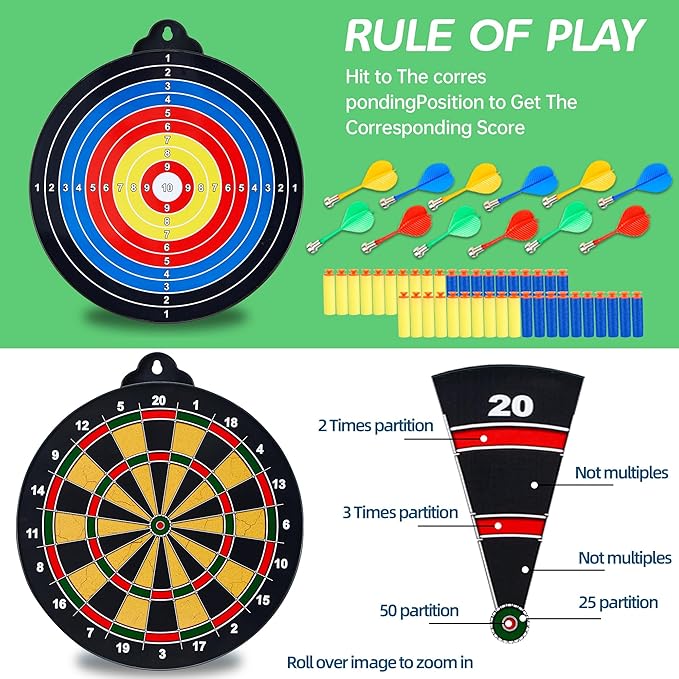 Magnetic Dart Board - 12Magnetic Darts+12Sticky Balls Or 2 Toy Gun+40 Foam Dart,Fun for Family Game and Party with Friends, Christmas Birthday Gifts Toys for 3-12 Year Old Boys-StrideForce Fitness